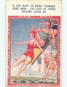 Bamforth Risque Comic SEXY GIRL ON WATERSLIDE AB6898