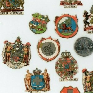 1870's-80's Crests Country Shields Lot Of 13 Victorian Die Cut X119