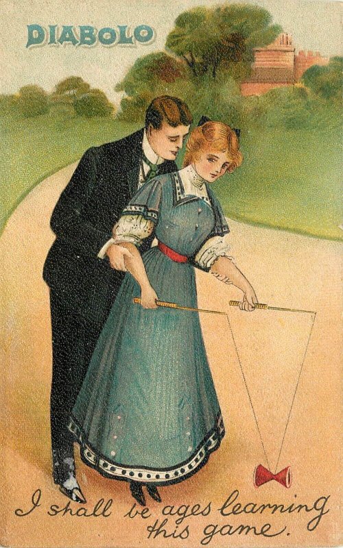 BB London Postcard 2126 Couple Plays Diabolo Together Woman Feigns Ignorance