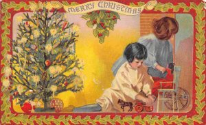 Merry Christmas Tree Children with Toys 1908 postcard