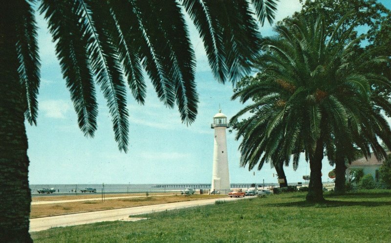 Vintage Postcard Lighthouse Gulf Coast Landmark Biloxi Mississippi Deep South