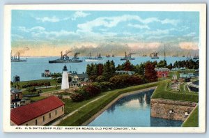 Old Point Comfort Virginia VA Postcard US Battleship Fleet Hampton Roads 1920