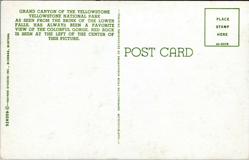 postcard Yellowstone National Park - Grand Canyon of Yellowstone lower falls