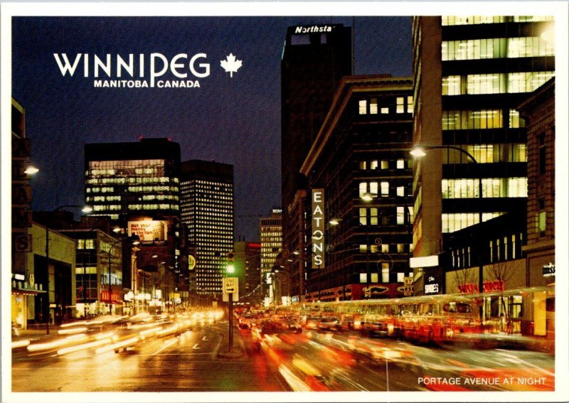 Canada Winnipeg Portage Avenue At Night