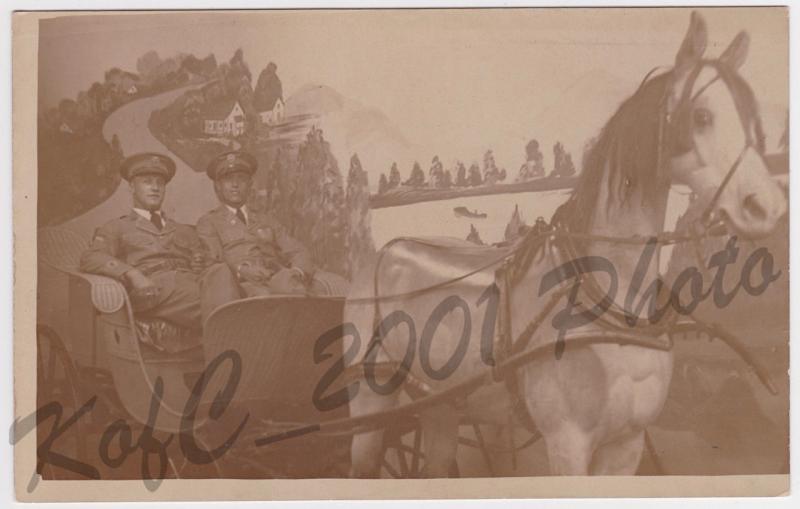 RPPC Vintage Postcard WWI Soldiers in Uniform Horse and Buggy Studio Postcard