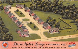 Hattiesburg Mississippi Dixie Motor Lodge Linen Vintage Postcard AA40661