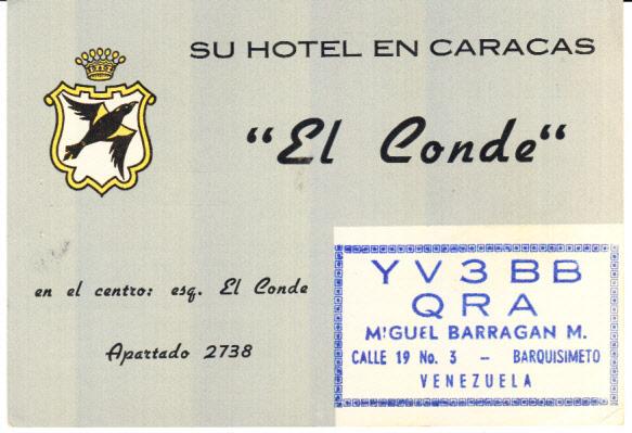 Venezuela Card El Conde Hotel 1959