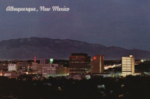 Postcard Skyline At Night Largest City Albuquerque New Mexico Petley Studios Pub