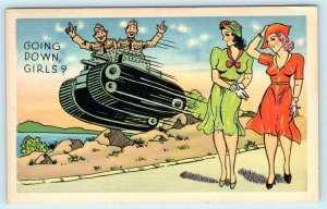 3 Postcards WWII Era Army Military COMICS  TANKS ca 1940s Linens