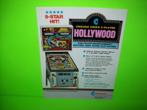 Hollywood Pinball Flyer Vintage Chicago Coin Original 1976 Game Art 8.5 x 11