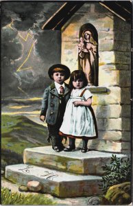 Children At Church Vintage Postcard C153