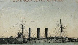 HMS Bedford Armored Cruiser Ship Royal Navy Vintage Postcard WWI Era