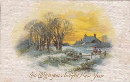 Silk Card To Wish You A Bright New Year With Landscape Scene