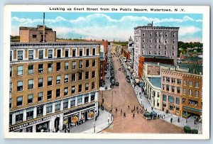 Watertown New York Postcard Looking Up Court Street Public Square 1920 Unposted