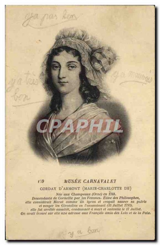 Old Postcard Musee Carnavalet Marie Charlotte Corday d'Armont