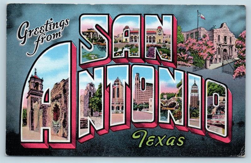 Postcard TX Large Letter Greetings From San Antonia Texas Vintage Linen #3 P9