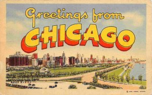 Greetings From Chicago Grant Park Illinois 1945 Large Letter linen postcard