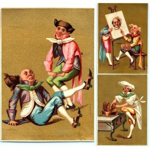 x3 LOT 1880s Bognard Litho Men Skate, Cook, Paint French Comedy Trade Card C15