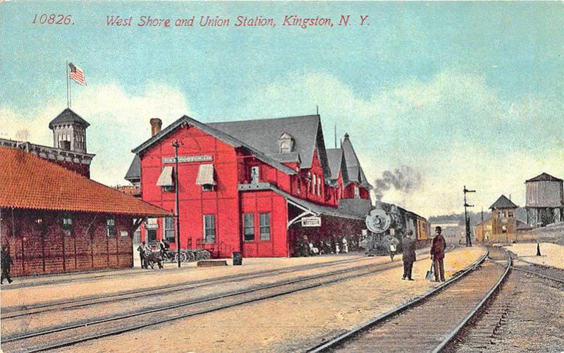 Kingston NY West Shore Depot & Union Railroad Station Train Postcard