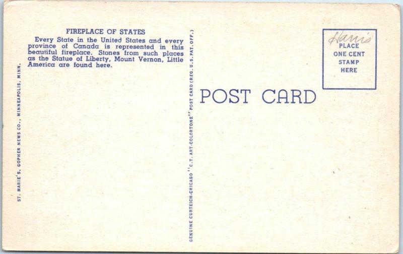 BEMIDJI, MN Minnesota  FIREPLACE of STATES  c1940s Linen Curtteich  Postcard