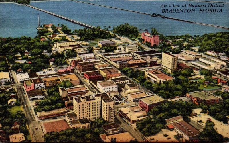 Florida Bradenton Aerial View Of Business District 1956