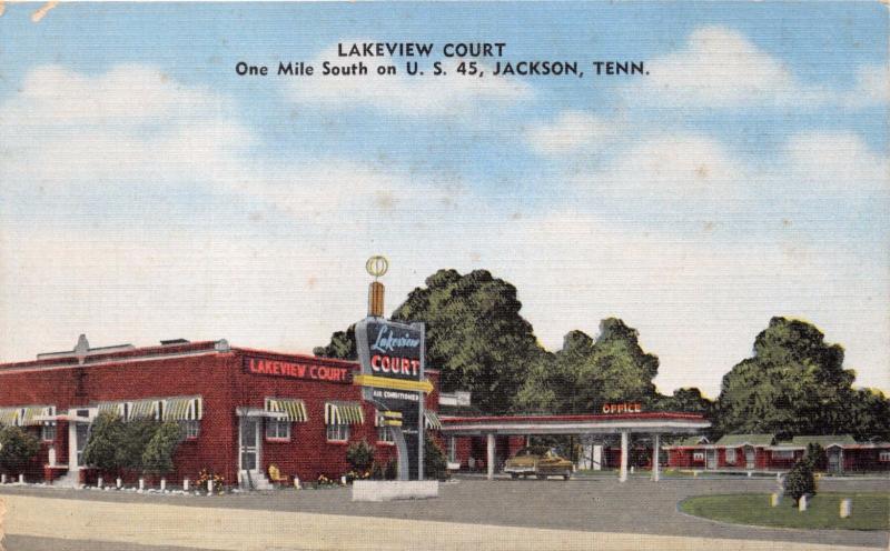 JACKSON TENNESSEE LAKEVIEW COURT~U S ROUTE 45~NEON SIGN POSTCARD 1940s