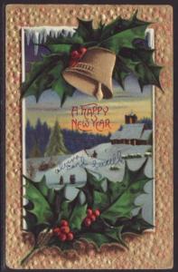 A Happy New Year,Holly,Bell,House Postcard 