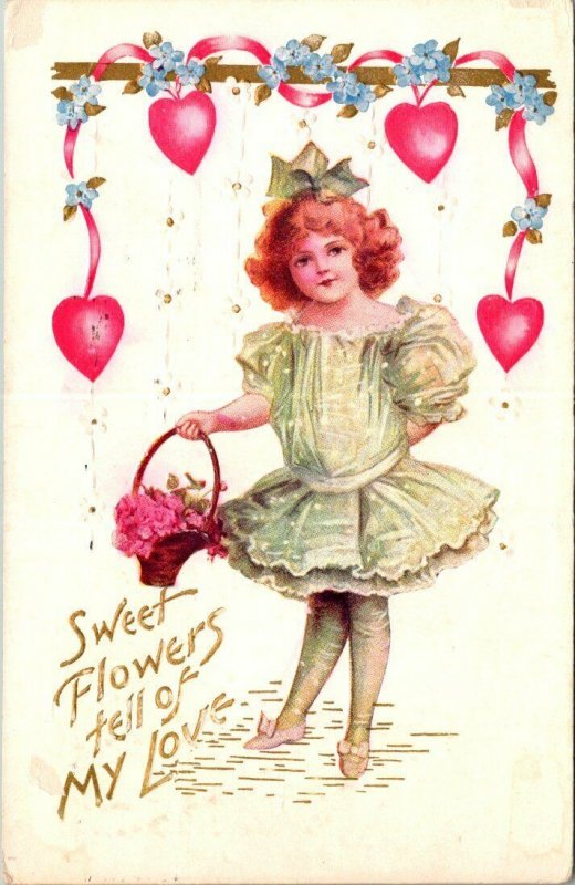 Postcard Valentine Flowers Tell Of My Love 1909 Carsonville MI Reva Niles 1846