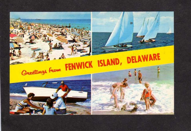 DE Greetings From Fenwick Island Delaware Postcard Sailboats Beach