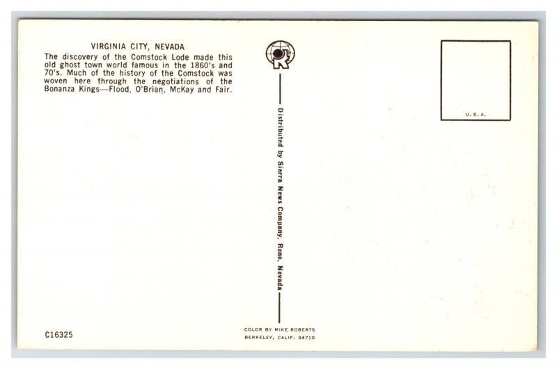 Main Street View Virginia City Nevada NV UNP Chrome Postcard R2