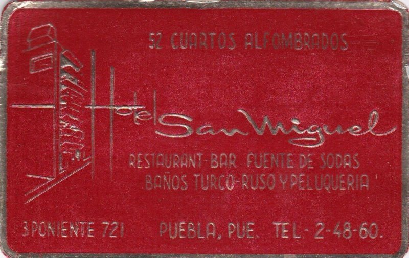 Mexico Puebla Hotel San Miguel Vintage Luggage Label sk1231