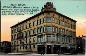 James Davis Wall Paper and Painter Supplies Chicago IL 1913 Vintage Postcard W27