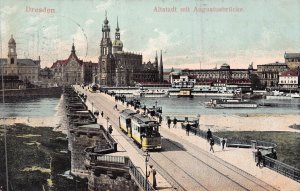 DRESDEN GERMANY~ALSTADT mit AUGUSTUSBRUKE-TRAM-SHIPS~1907 POSTCARD