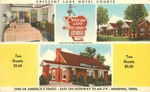 Crescent Lake Hotel Courts 1940s Memphis Tennessee roadside MWM postcard 7653