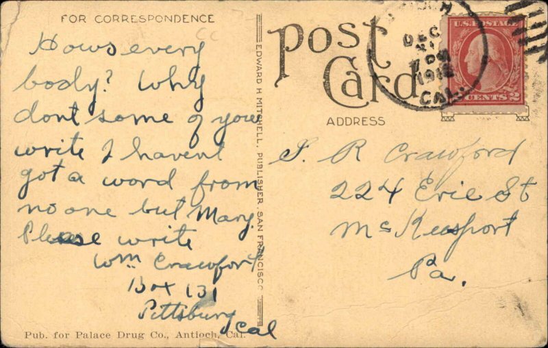 Antioch California CA Second Street Scene c1910 Vintage Postcard