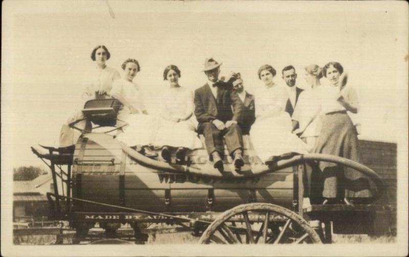 People on Water Wagon - Winnebago County WI Wisconsin c1910 RPPC Postcard