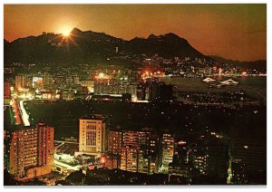 Aerial View Eastern District Hong Kong at Night Peer Co Tailors Hilton Postcard