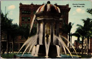 Vintage 1913 San Diego Electric Fountain Linen Postcard Divided Back