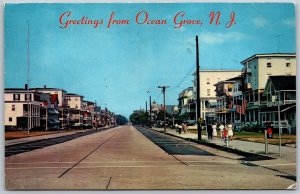 Vtg Ocean Grove New Jersey NJ Main Avenue Street View 1960s Chrome Old Postcard