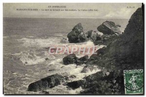 Old Postcard In Normandy Marigny sea The sea crashing on the rocks