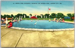 Small Park Entrance Showing Mirror Pool Kansas City Missouri MO Postcard