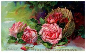10054 Birthday   pink Rose filled basket