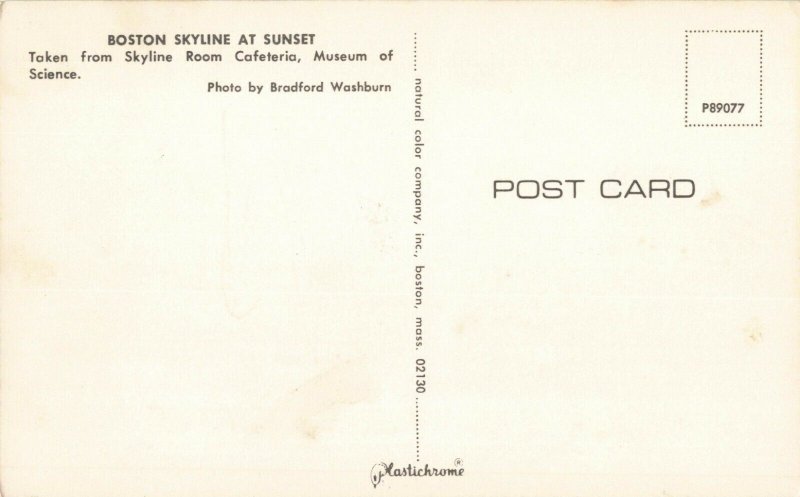 Postcard Sunset Skyline Boston Massachusetts