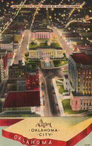 Vintage Postcard 1944 Civic Center By Night Oklahoma City Mid Continent News