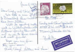 Germany, Wilhelmshaven.  Used with postage. Mailed in 1983. Nice stamps.