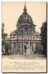 Postcard Old Paris 5th Church of the Sorbonne and statue of Auguste Comte