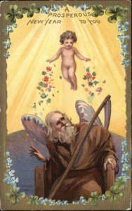 Baby New Year and Father Time with Scythe Fantasy c1910 Vintage Postcard