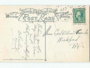 Pre-Linen signed BOY THROWS SNOWBALLS WHILE GIRL MAKES SNOWMAN J3658