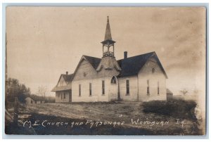 Woodburn Iowa IA Postcard RPPC Photo ME Church And Parsonage c1910's Antique