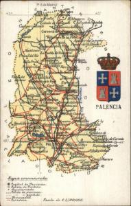 Palencia Spain Detailed Road Map c1910 Postcard